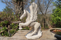 Polished White Marble Pegasus Carving x 1 From Zimbabwe