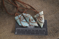 Polished Blue Smithsonite Copper Wire Wrapped Pendants x 6 From Congo