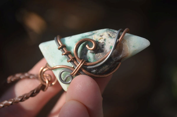 Polished Blue Smithsonite Copper Wire Wrapped Pendants x 6 From Congo