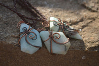 Polished Blue Smithsonite Copper Wire Wrapped Pendants x 6 From Congo