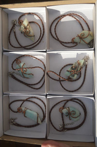 Polished Blue Smithsonite Copper Wire Wrapped Pendants x 6 From Congo