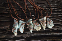 Polished Blue Smithsonite Copper Wire Wrapped Pendants x 6 From Congo