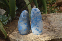 Polished Blue Spinel Spotted Quartz Standing Free Forms x 2 From Madagascar