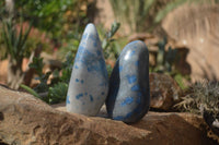 Polished Blue Spinel Spotted Quartz Standing Free Forms x 2 From Madagascar