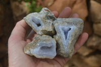 Natural Blue Lace Agate Geode Specimens x 12 From Nsanje, Malawi