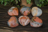 Polished Polychrome Jasper Hearts x 6 From Mahajanga, Madagascar