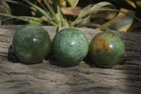 Polished Chrysoprase Spheres x 3 From Ambatondrazaka, Madagascar