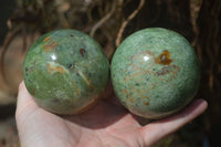 Polished Chrysoprase Spheres x 3 From Ambatondrazaka, Madagascar