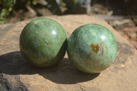 Polished Chrysoprase Spheres x 3 From Ambatondrazaka, Madagascar