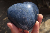 Polished Blue Lazulite Hearts x 3 From Madagascar