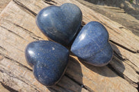 Polished Blue Lazulite Hearts x 3 From Madagascar