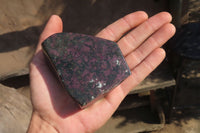 Polished Ruby Corundum in Chrome Verdite Standing Free Forms x 3 From Zimbabwe