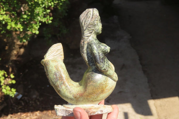 Polished Leopard Stone Mermaid Carving x 1 From Zimbabwe