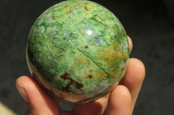 Polished Green Chrysoprase Spheres x 4 From Madagascar