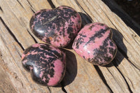 Polished Rhodonite Gemstone Hearts x 3 From Ambindavato, Madagascar