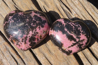 Polished Rhodonite Gemstone Hearts x 3 From Ambindavato, Madagascar