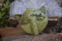 Polished Leopard Stone Cat Face Carvings x 3 From Zimbabwe