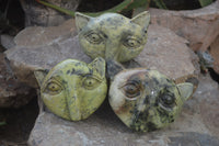 Polished Leopard Stone Cat Face Carvings x 3 From Zimbabwe