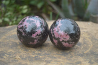 Polished Rhodonite Sphere-Balls x 3 From Ambindavato, Madagascar