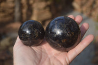 Polished Iolite Water Sapphire Spheres x 3 From Madagascar