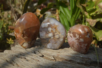 Polished Flower Agate Standing Free Forms x 3 From Madagascar