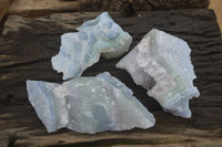 Natural Etched Blue Chalcedony Specimens x 3 From Nsanje, Malawi