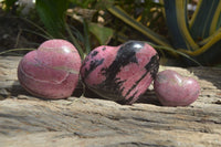 Polished Rhodonite Gemstone Hearts x 3 From Madagascar