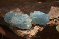 Natural Blue Aquamarine Cobbed Specimens x 13 From Angola