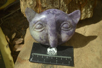 Polished Lepidolite Cat Face Carvings x 3 From Zimbabwe