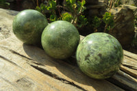 Polished Green Chrysoprase Spheres x 6 From Madagascar