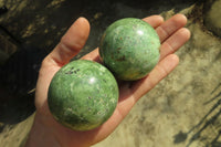 Polished Green Chrysoprase Spheres x 6 From Madagascar