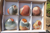 Polished Polychrome Jasper Hearts x 6 From Mahajanga, Madagascar