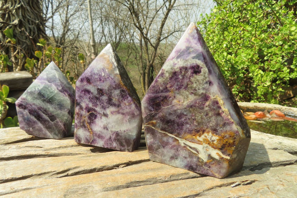 Polished Watermelon Fluorite Points x 3 From Uis, Namibia