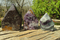 Polished Watermelon Fluorite Points x 3 From Uis, Namibia