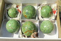 Polished Chrysoprase Spheres x 6 From Ambatondrazaka, Madagascar