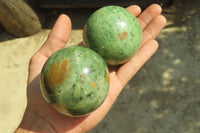 Polished Chrysoprase Spheres x 6 From Ambatondrazaka, Madagascar