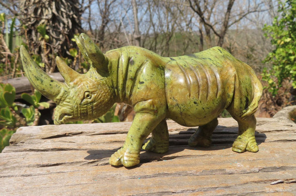 Polished Leopard Stone Rhino Carving x 1 From Nyanga, Zimbabwe