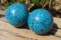 Polished Chrysocolla Conglomerate Spheres x 2 From Congo