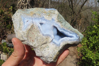 Natural Blue Lace Agate Geode Specimens x 3 From Nsanje, Malawi