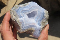 Natural Blue Lace Agate Geode Specimens x 3 From Nsanje, Malawi