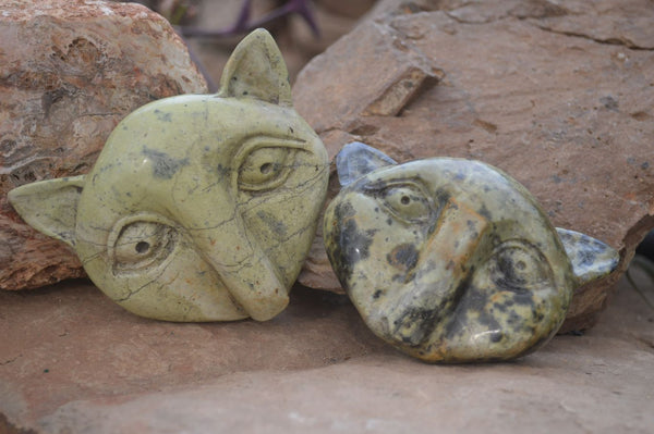 Polished Leopard Stone Cat Faces X 3 From Zimbabwe