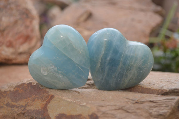 Polished Aquamarine Gemstone Hearts x 6 From Angola