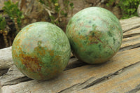 Polished Green Chrysoprase Sphere-Balls x 4 From Madagascar