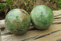 Polished Green Chrysoprase Sphere-Balls x 4 From Madagascar