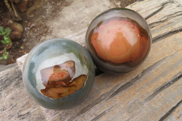 Polished Polychrome Jasper Sphere-Balls x 2 From Madagascar