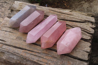 Polished Gemmy Blue and Pink Rose Quartz Double Terminated Points x 5 From Madagascar