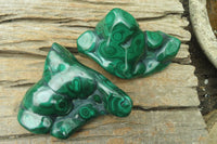 Polished Flower Banded Malachite Free Forms x 3 From Congo