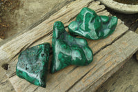 Polished Flower Banded Malachite Free Forms x 3 From Congo