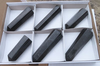 Polished Black Basalt Point-Prisms x 6 From Antsirabe, Madagascar