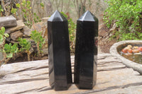 Polished Black Basalt Point-Prisms x 6 From Antsirabe, Madagascar